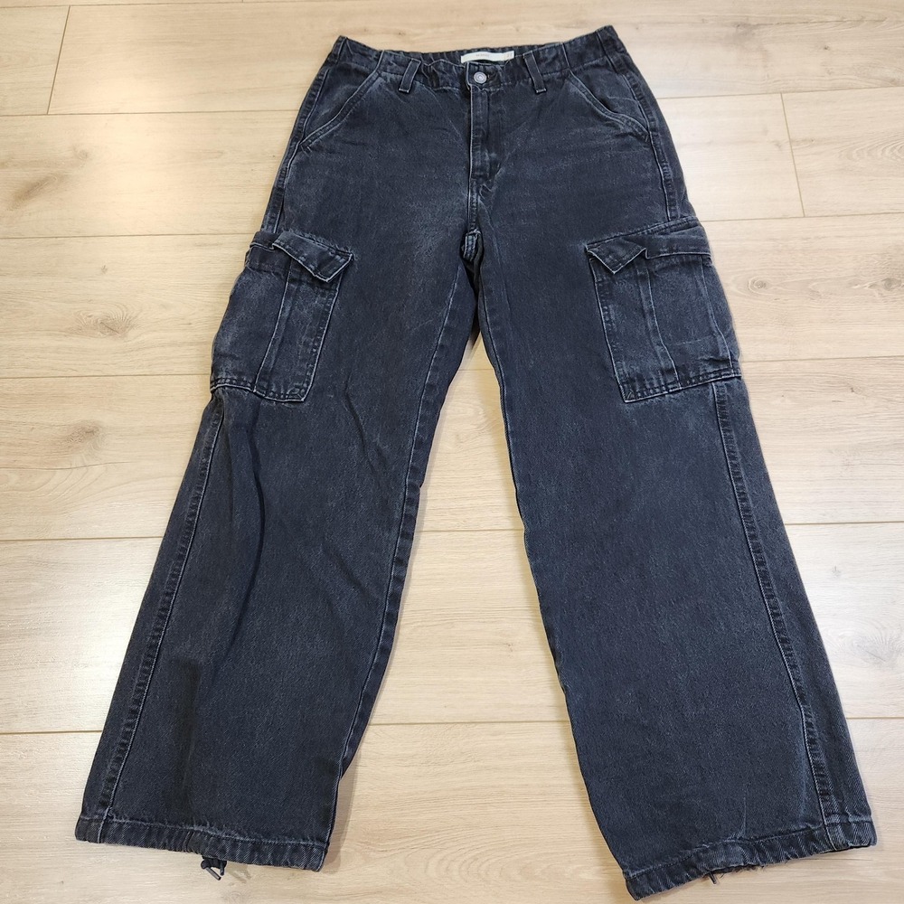 Levis 94 Baggy Cargo Jeans Womens 27x30 Black High‎ Rise Wide Leg Denim